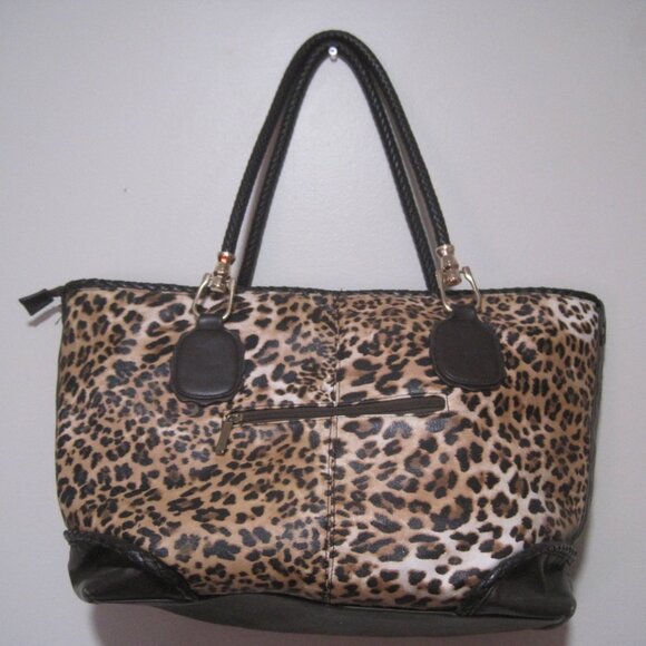 Charming Charlie Handbags - Large Charming Charlie Brown Leopard Print Floral Interior Zipper Leather Purse